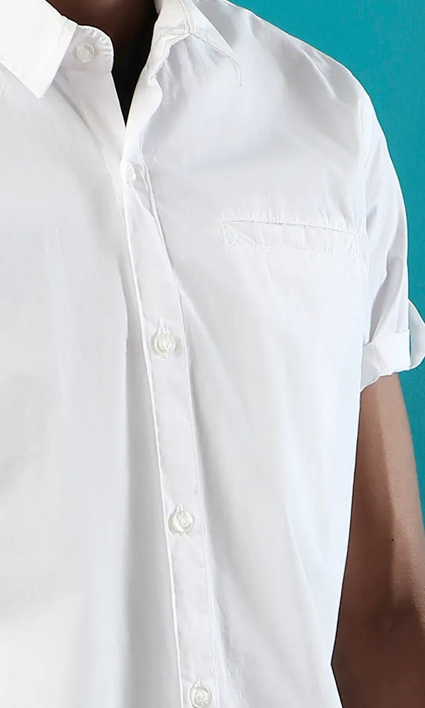 33889 Short Sleeves Basic Shirt With Pocket - White