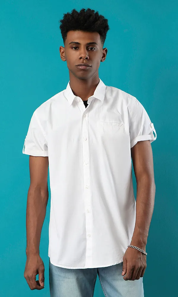 33889 Short Sleeves Basic Shirt With Pocket - White