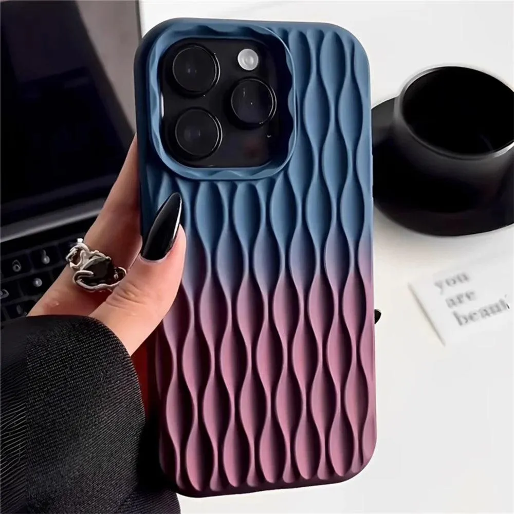 3D Grid Silicone Cover with Gradient Design - Cute Phone Case for iPhone 11, 12 Pro Max, 13, and 14 Pro