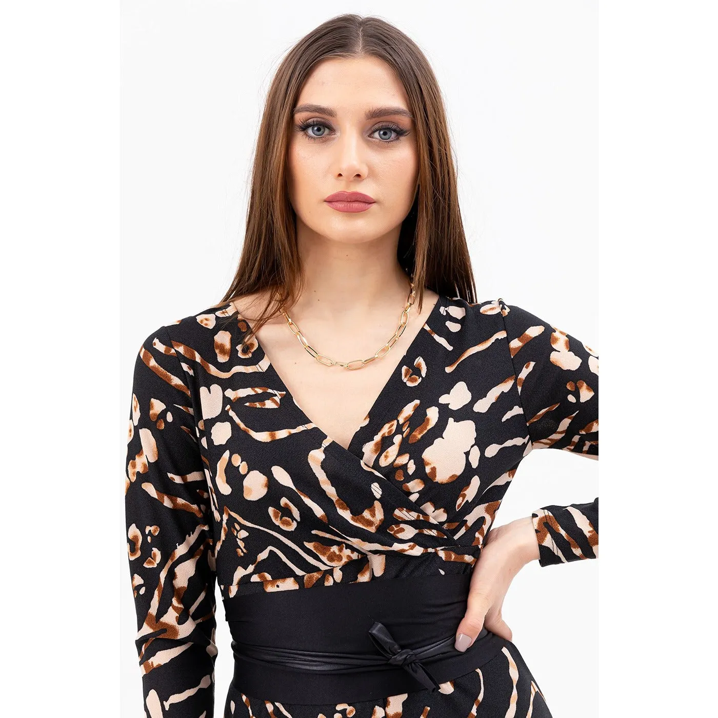 Animal Printed Double Breasted Dress