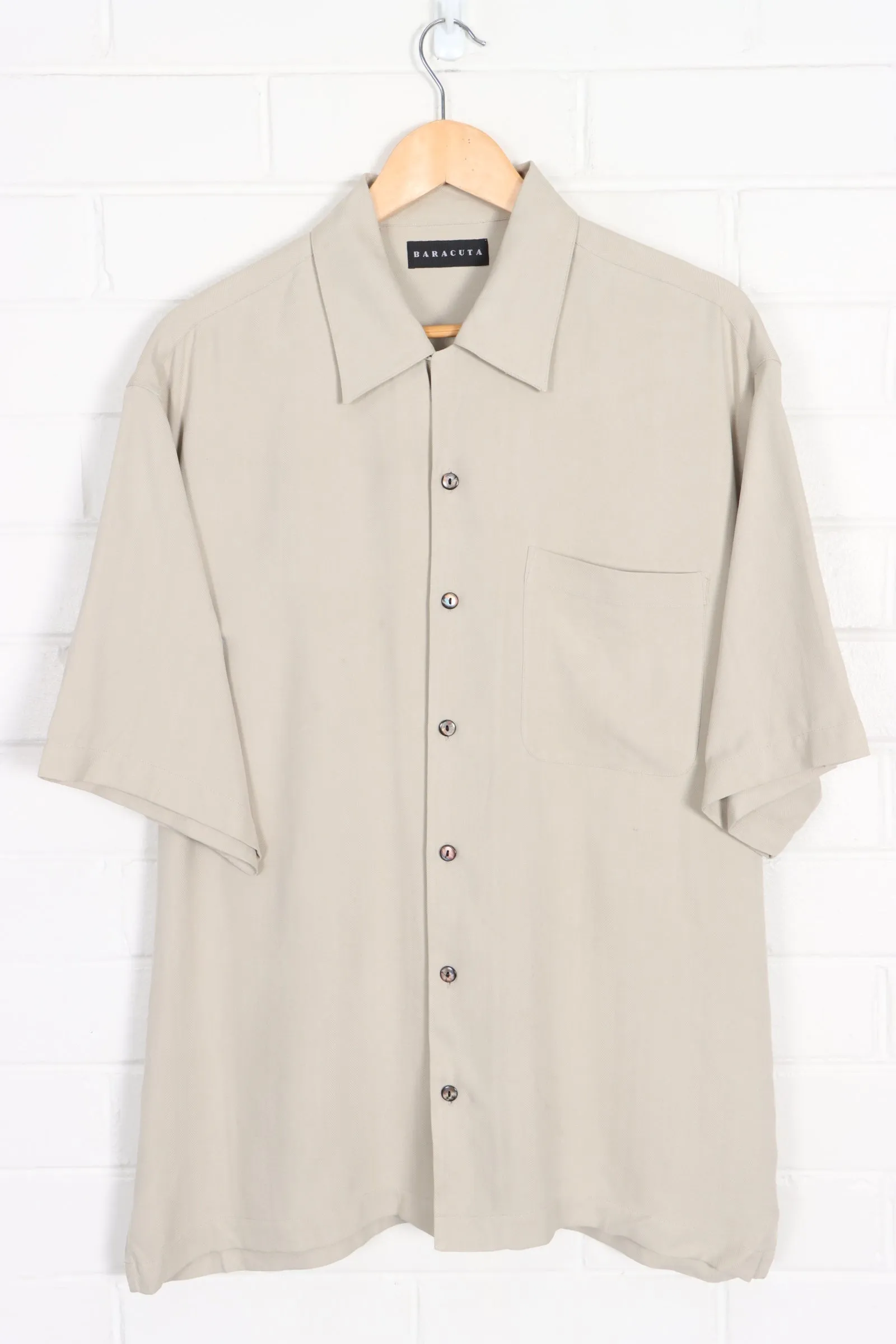 BARACUTA Khaki Short Sleeve Silk Shirt (L-XL)