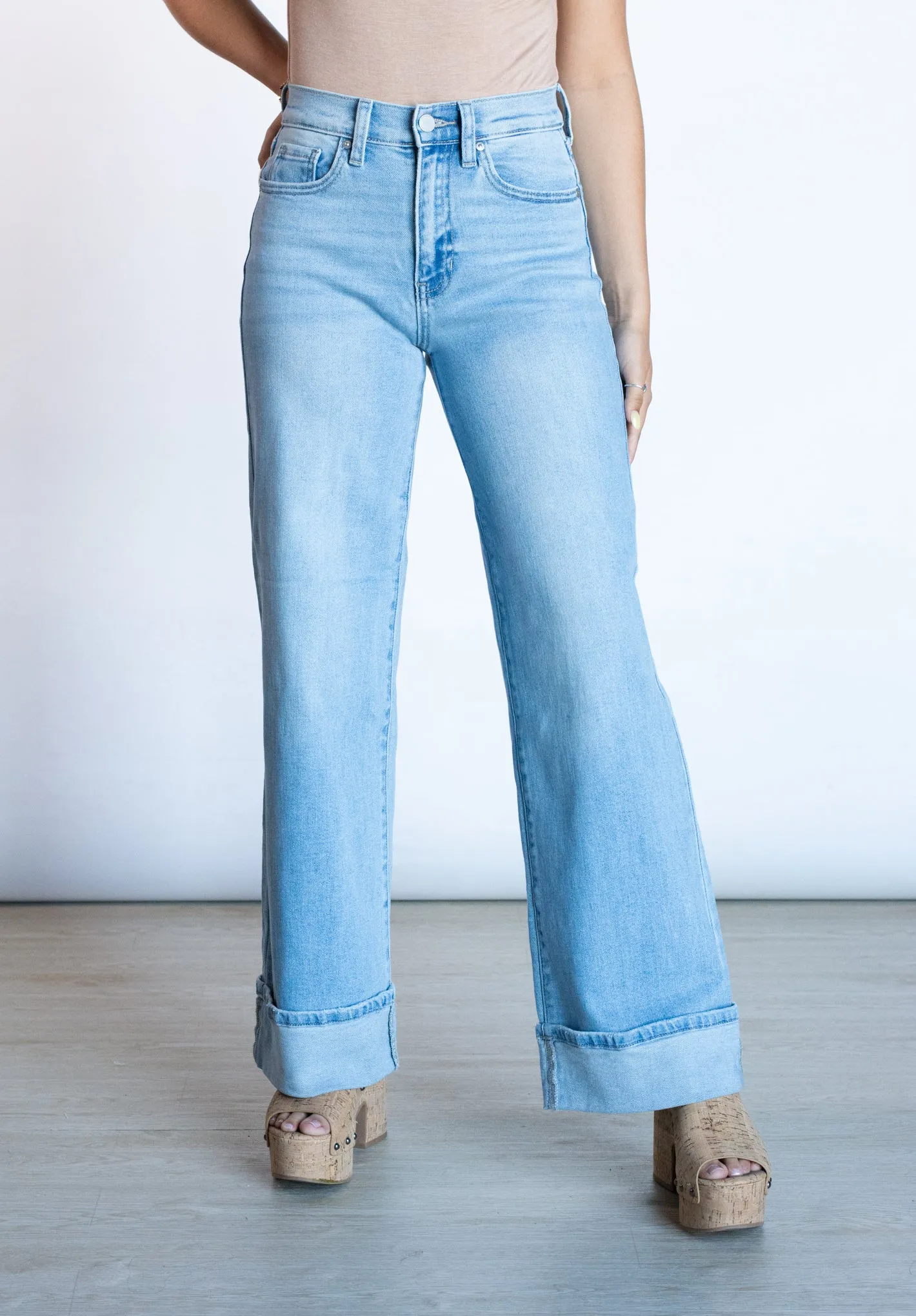 Blazing Ahead Light Wash Cuffed Denim