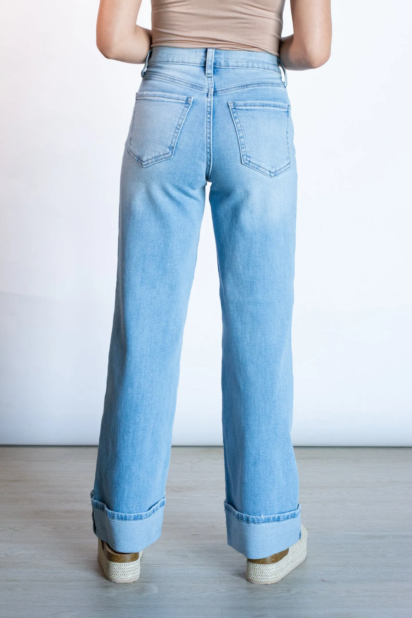 Blazing Ahead Light Wash Cuffed Denim