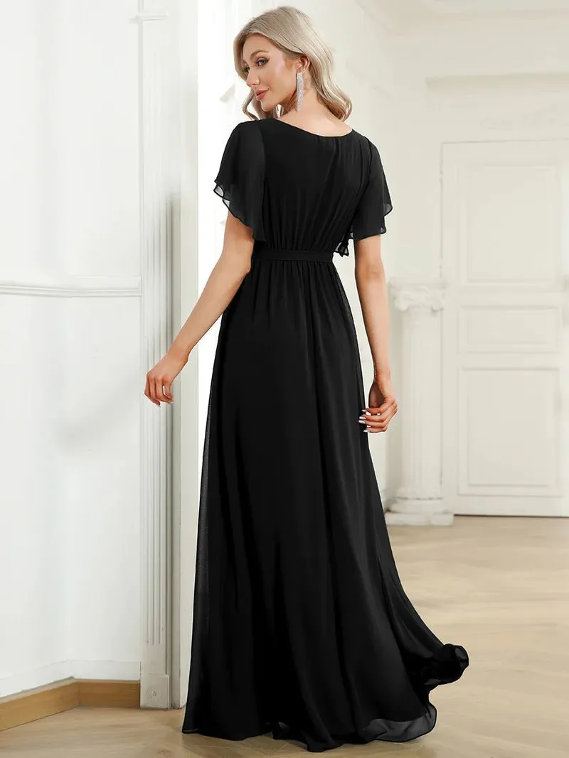 Butterfly Sleeve V-Neck Flowy Bridesmaid Dress