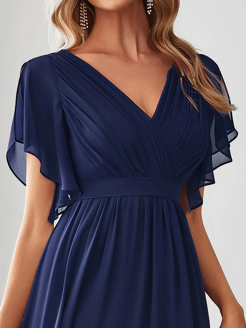 Butterfly Sleeve V-Neck Flowy Bridesmaid Dress