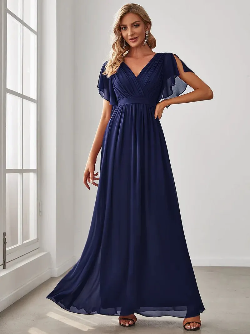 Butterfly Sleeve V-Neck Flowy Bridesmaid Dress