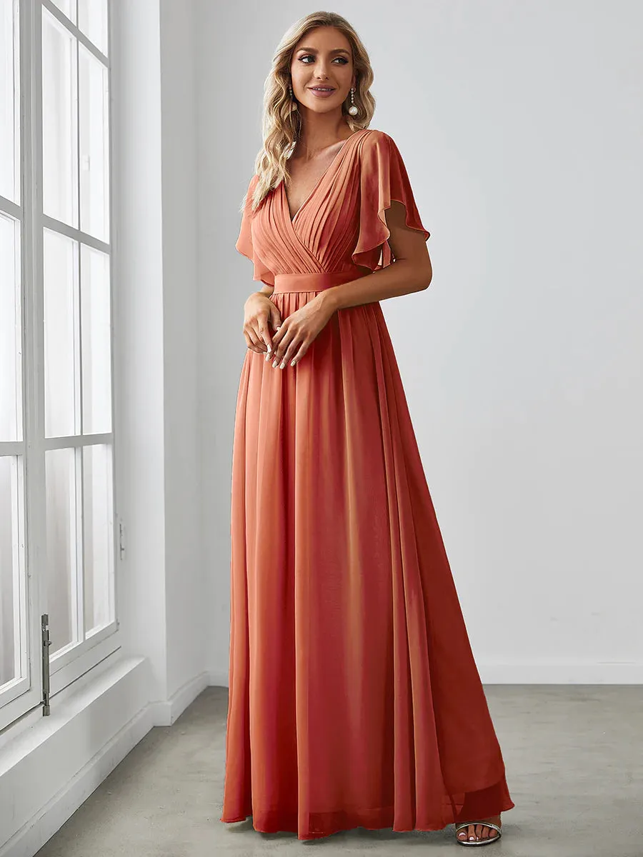 Butterfly Sleeve V-Neck Flowy Bridesmaid Dress