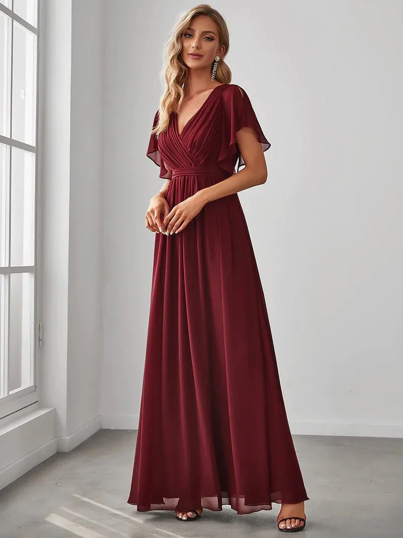 Butterfly Sleeve V-Neck Flowy Bridesmaid Dress