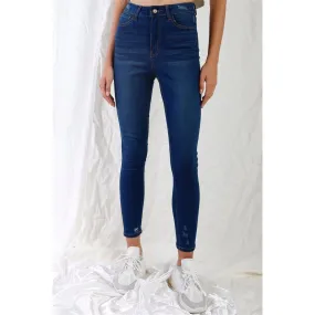 Dark Blue High-waisted With Rips Skinny Denim Jeans