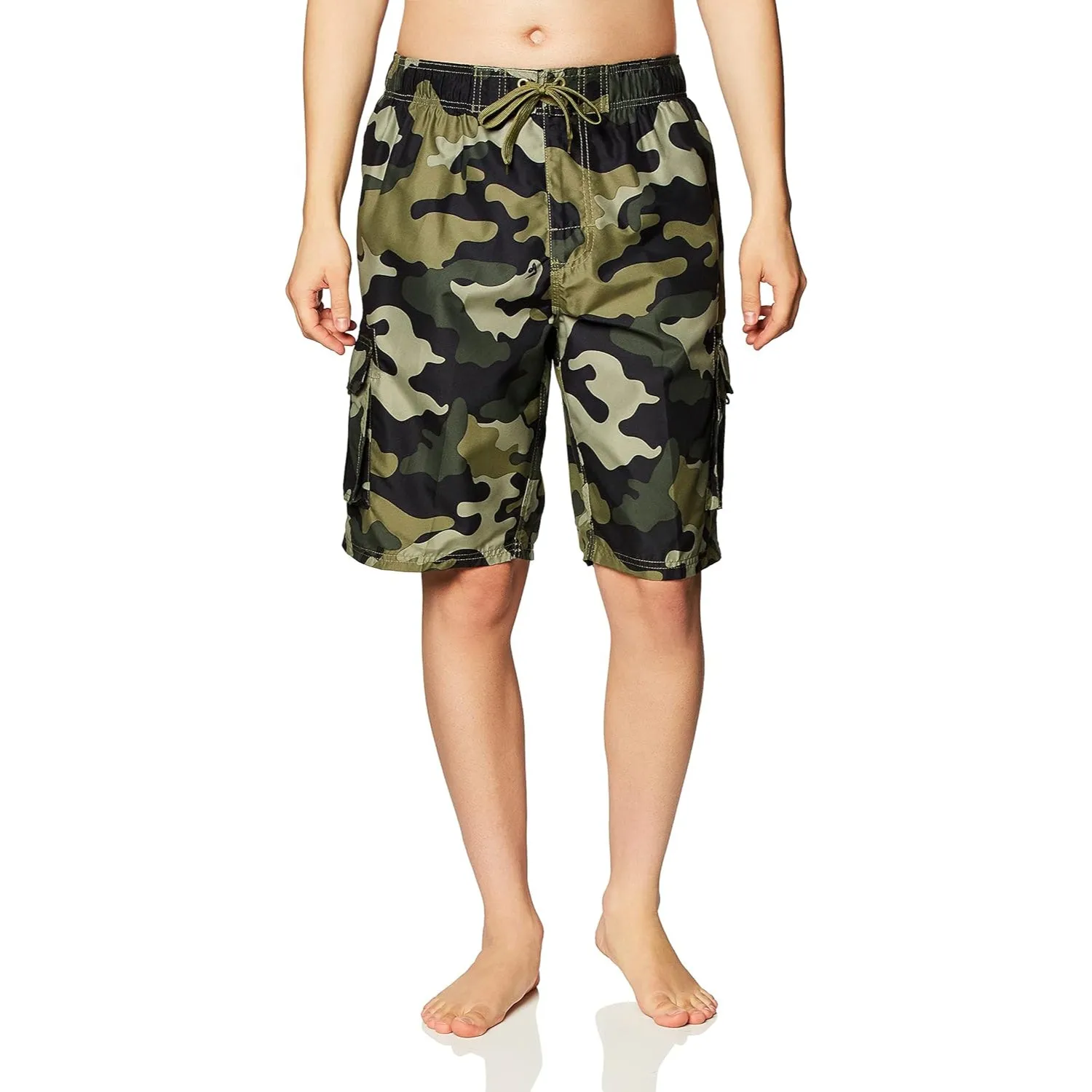 Drawstring Side Pockets Swim Trunks