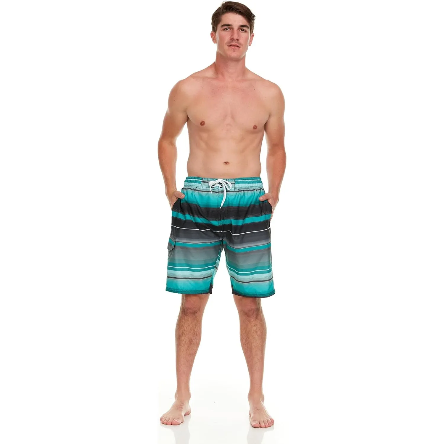 Drawstring Side Pockets Swim Trunks