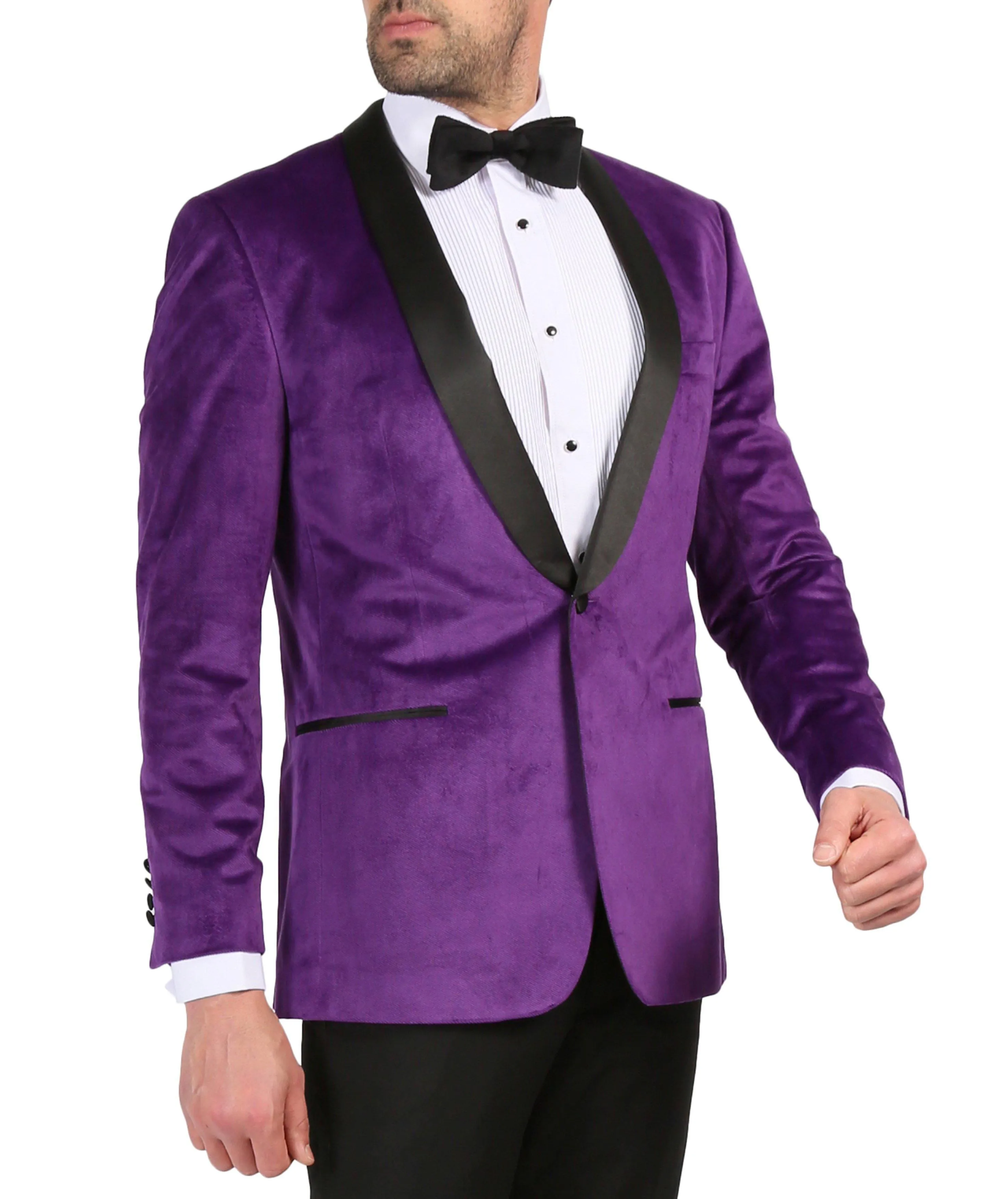 Enzo Collection-Purple Slim Fit Velvet Shawl Tuxedo Blazer