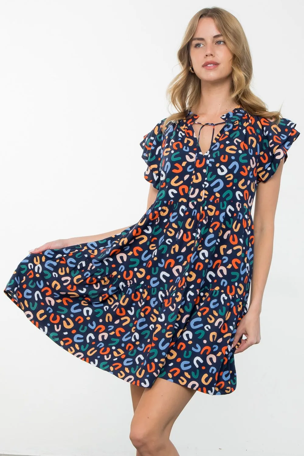 Flutter Sleeve Print Dress