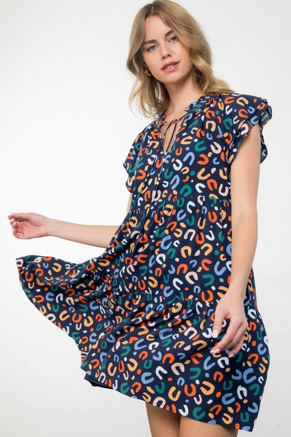 Flutter Sleeve Print Dress