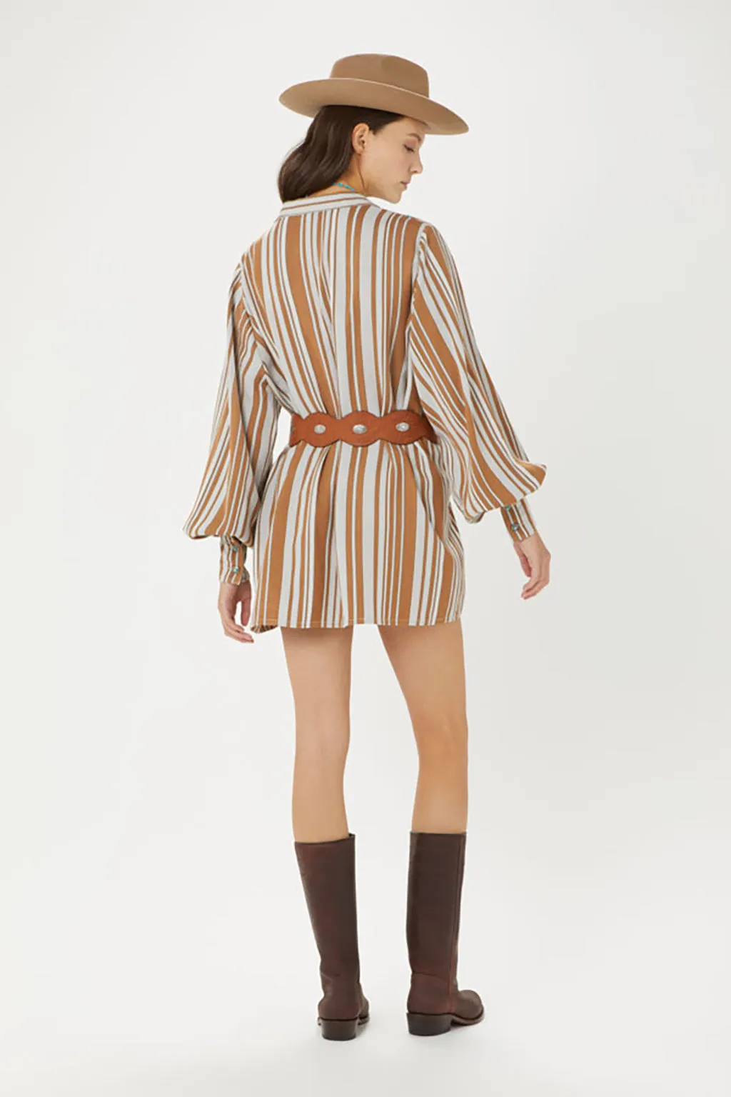 GOLNAR EMBELLISHED STRIPED WOVEN MINI DRESS