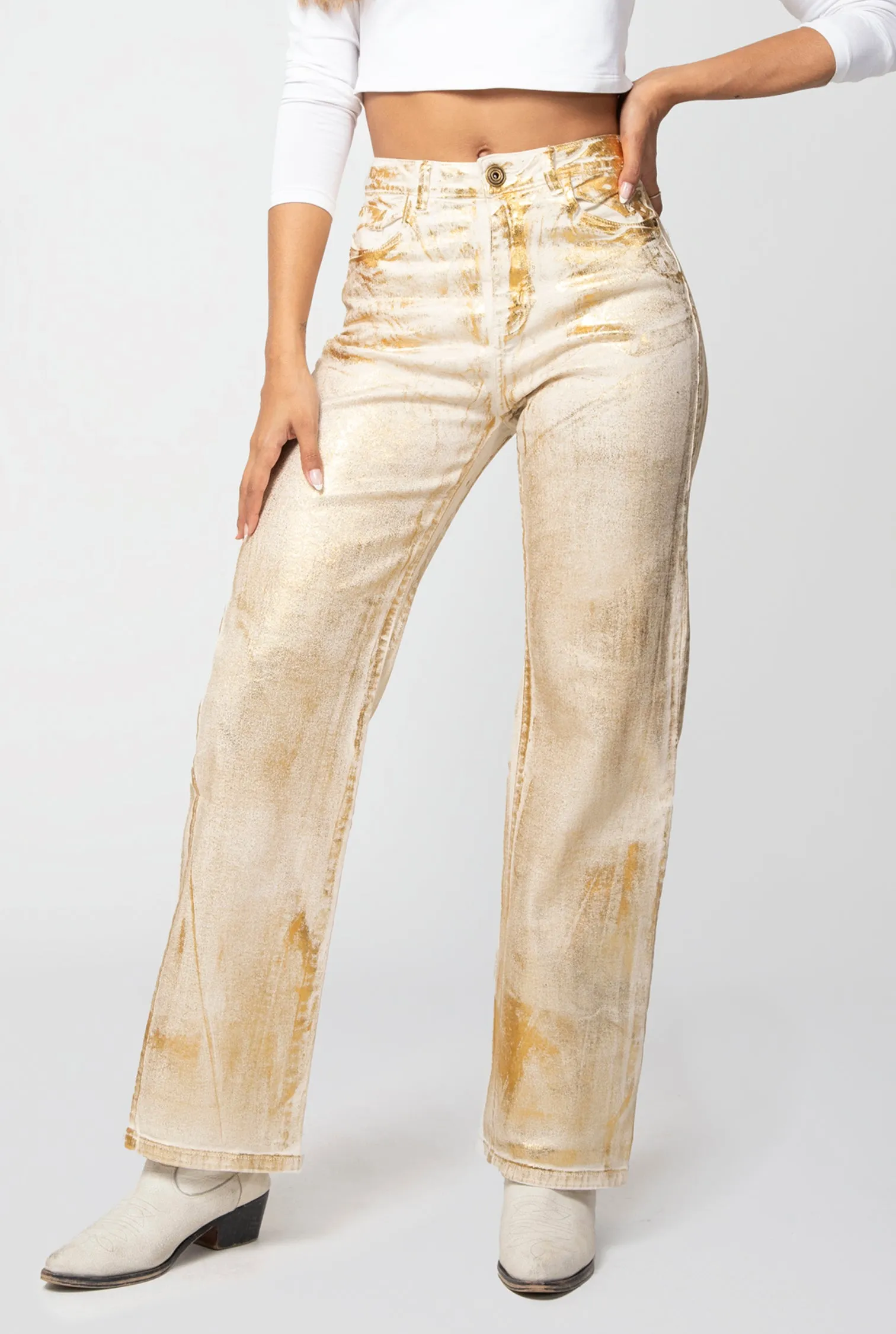 JEAN DAMA WIDE LEG DORADO RF 9709