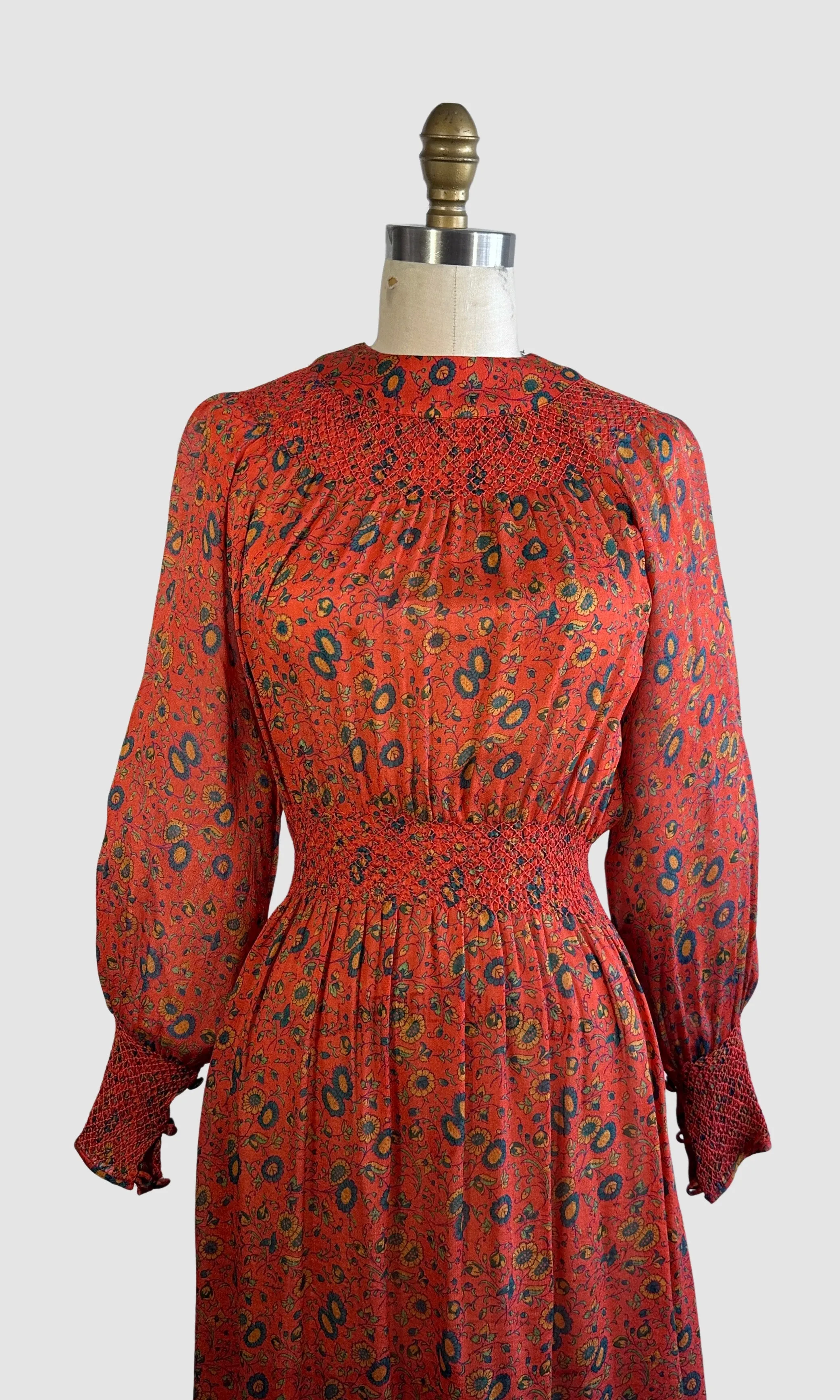 JUDITH ANN for Heiser Egan 70s Floral Silk Dress  Small