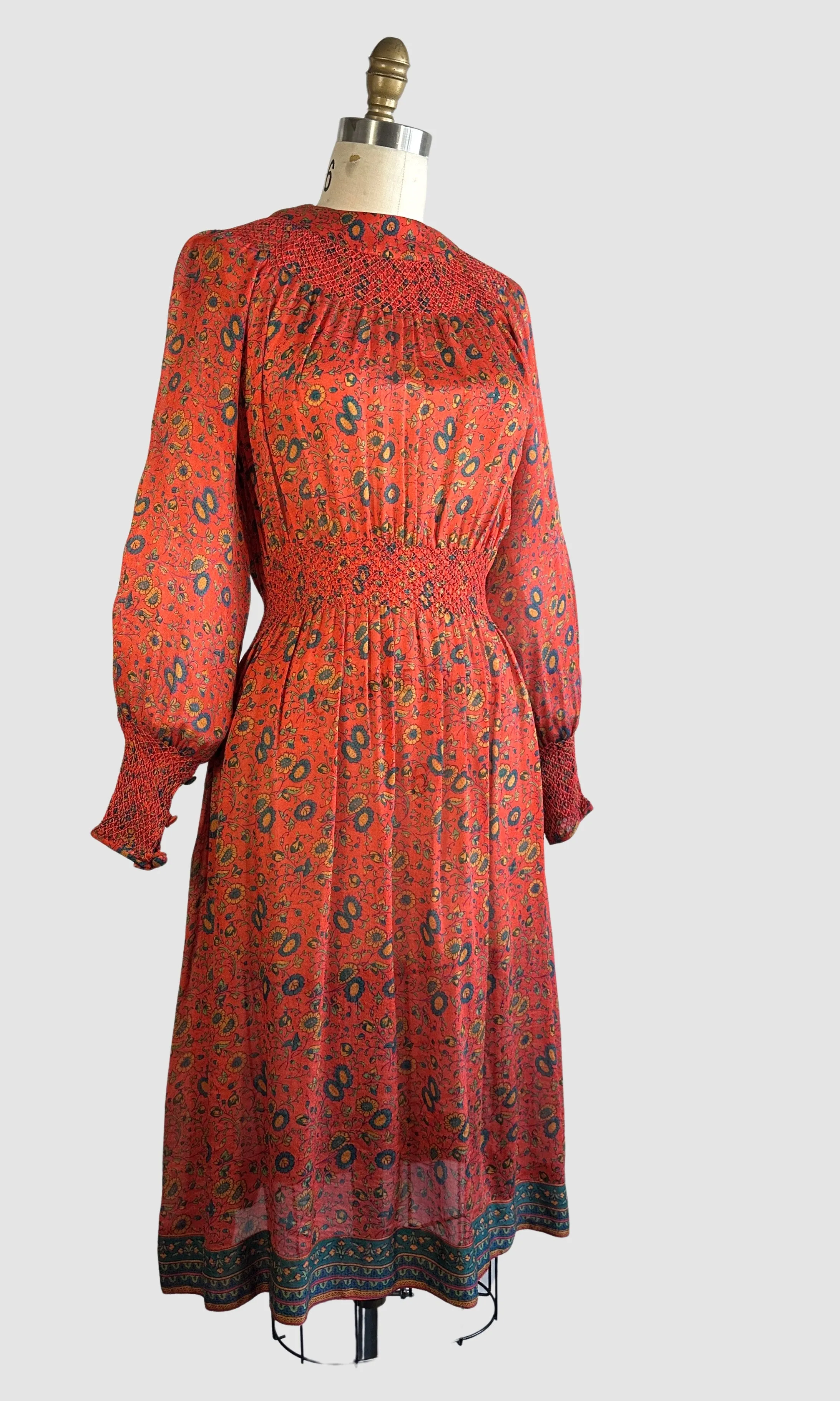 JUDITH ANN for Heiser Egan 70s Floral Silk Dress  Small