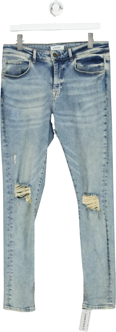 Legend London Blue Lightwash Spray On Multi Rip Jeans W32