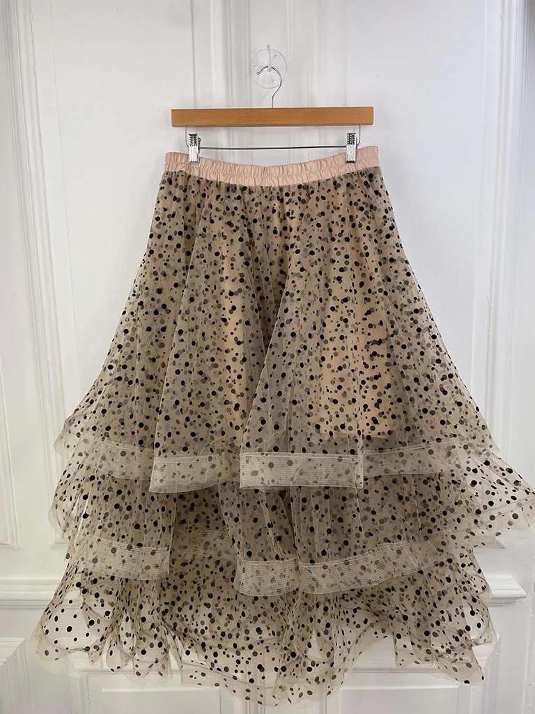 Malissa J Spot Print Tulle Skirt - Stone