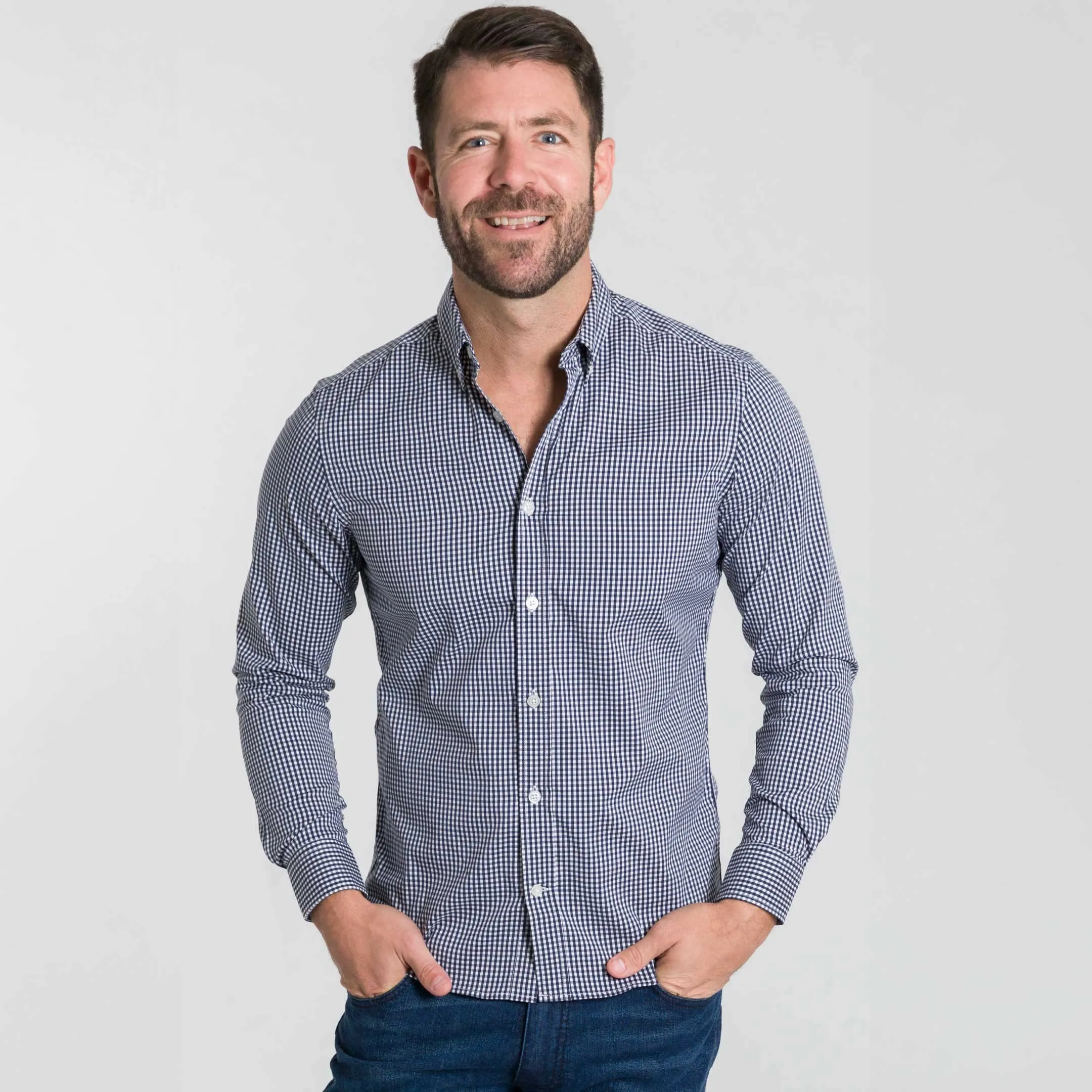 Navy Gingham Wrinkle Free Shirt