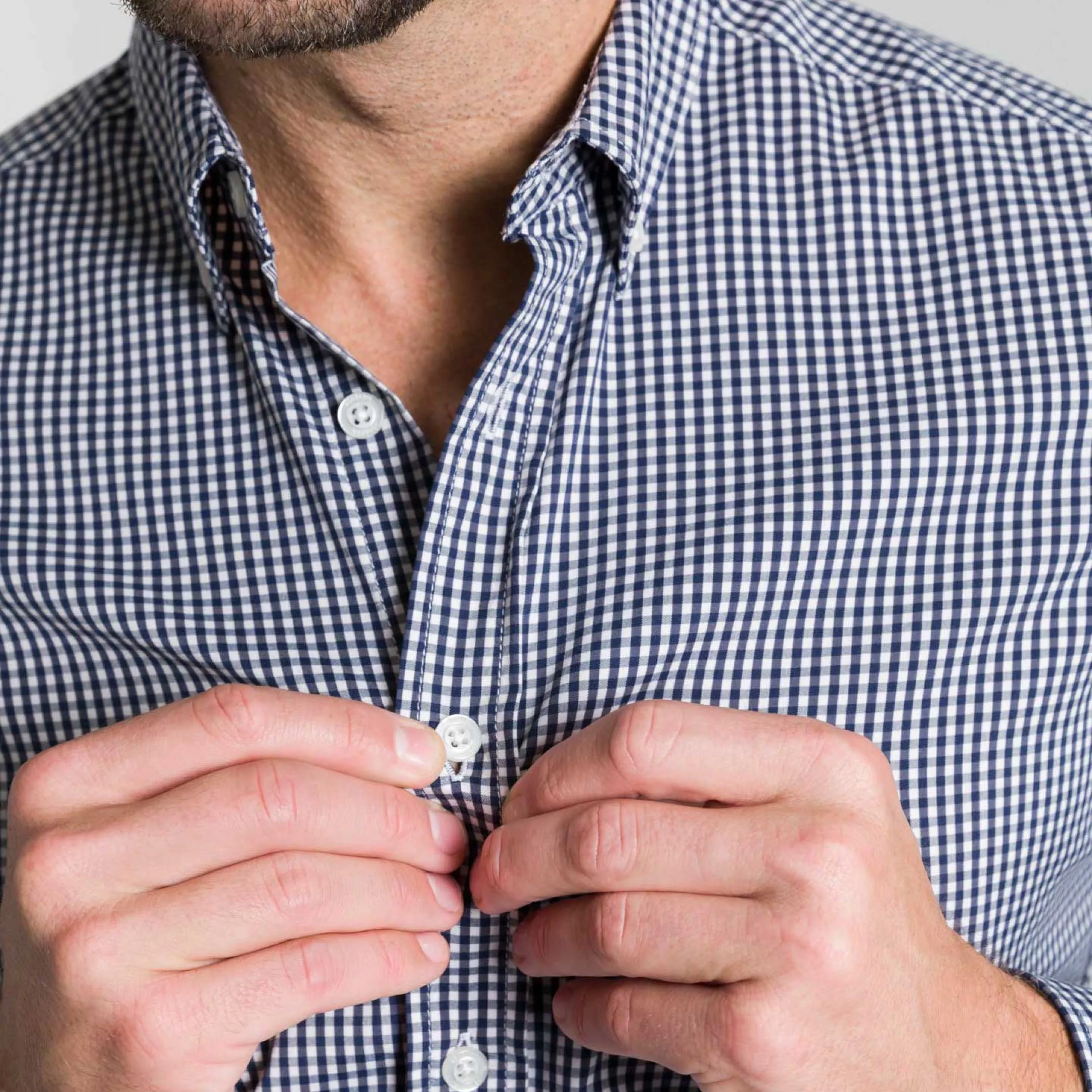 Navy Gingham Wrinkle Free Shirt