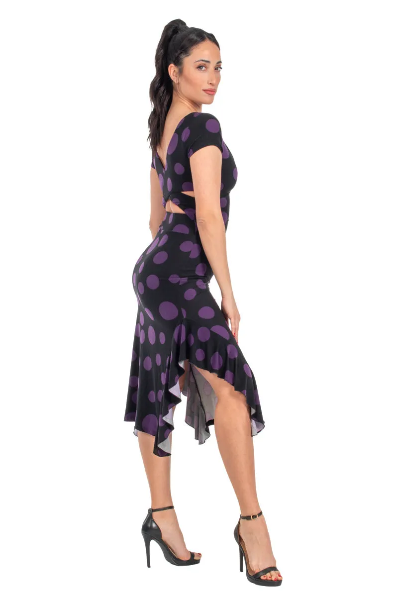 Polka Dot Crisscross Back Tango Dress With Side Ruffles