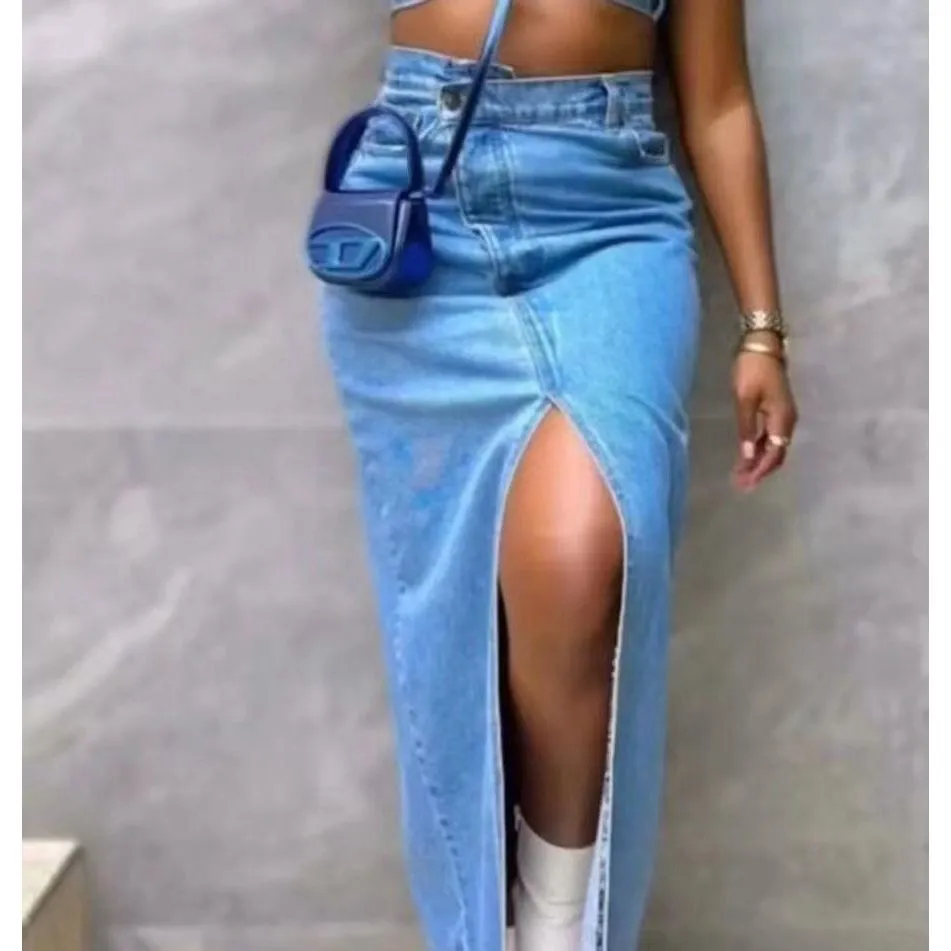 Sexy Denim Slit Skirt