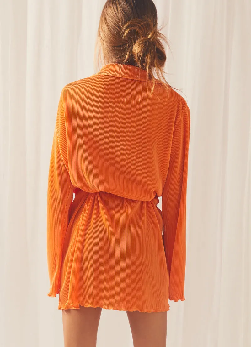 Soho Chic Shirt Plisse Dress - Tangerine