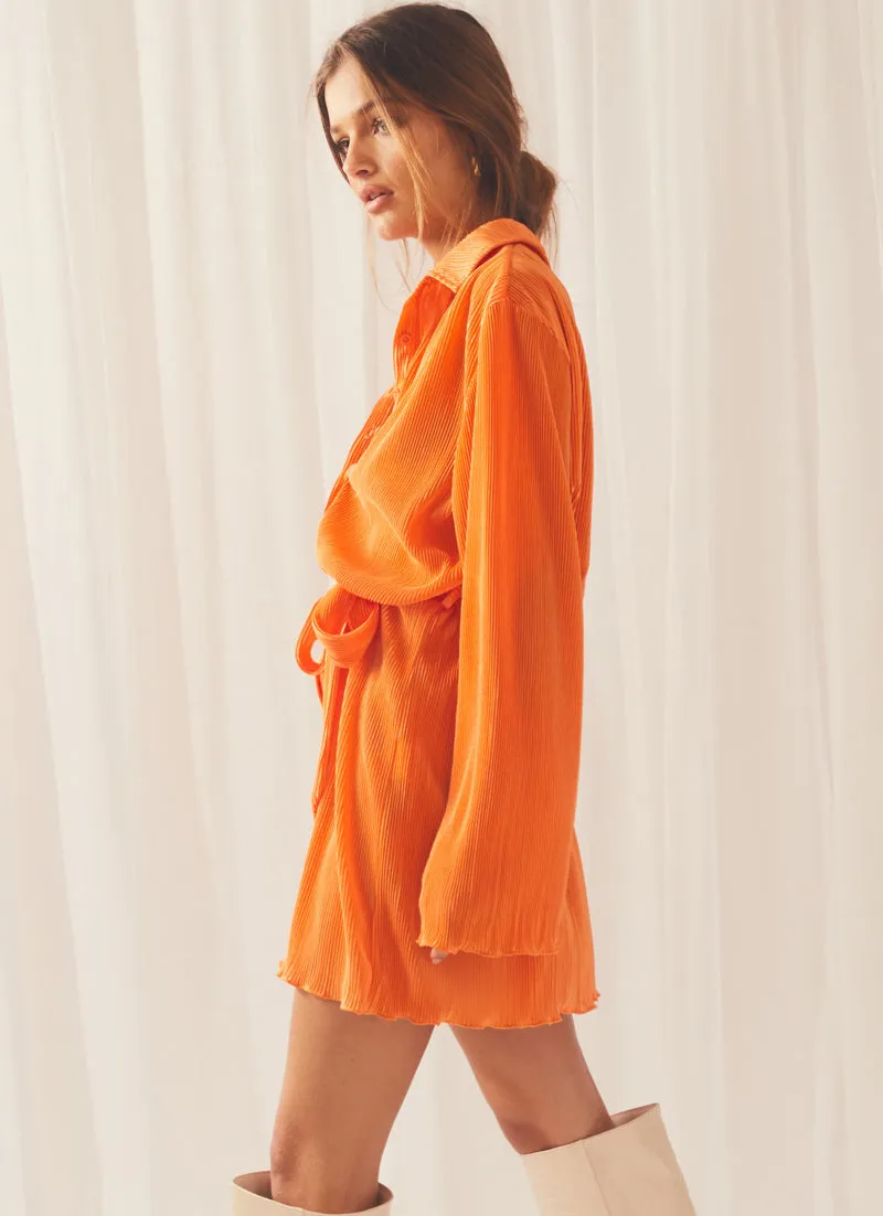 Soho Chic Shirt Plisse Dress - Tangerine