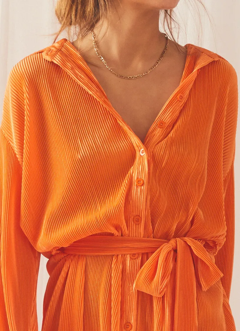 Soho Chic Shirt Plisse Dress - Tangerine