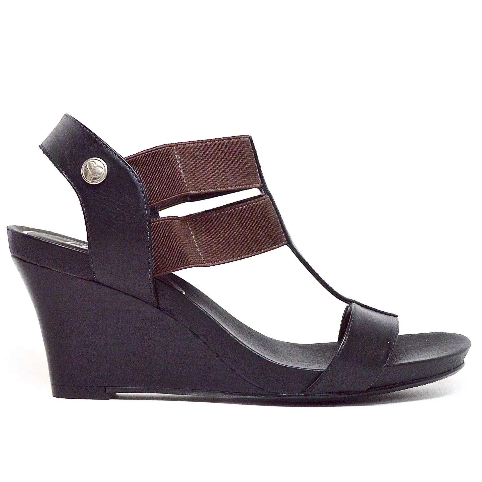 STRETCH WEDGE HEEL - BLACK LEATHER