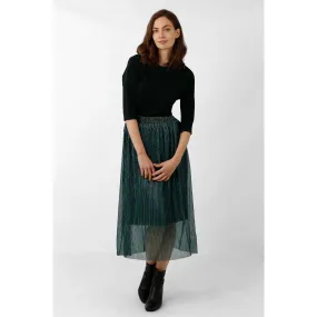 Stripe Green Metallic Pleated Skirt