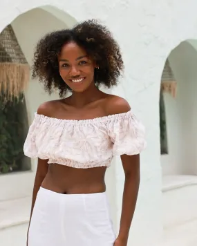 The Grenada - Linen Off-the-Shoulder Crop Top