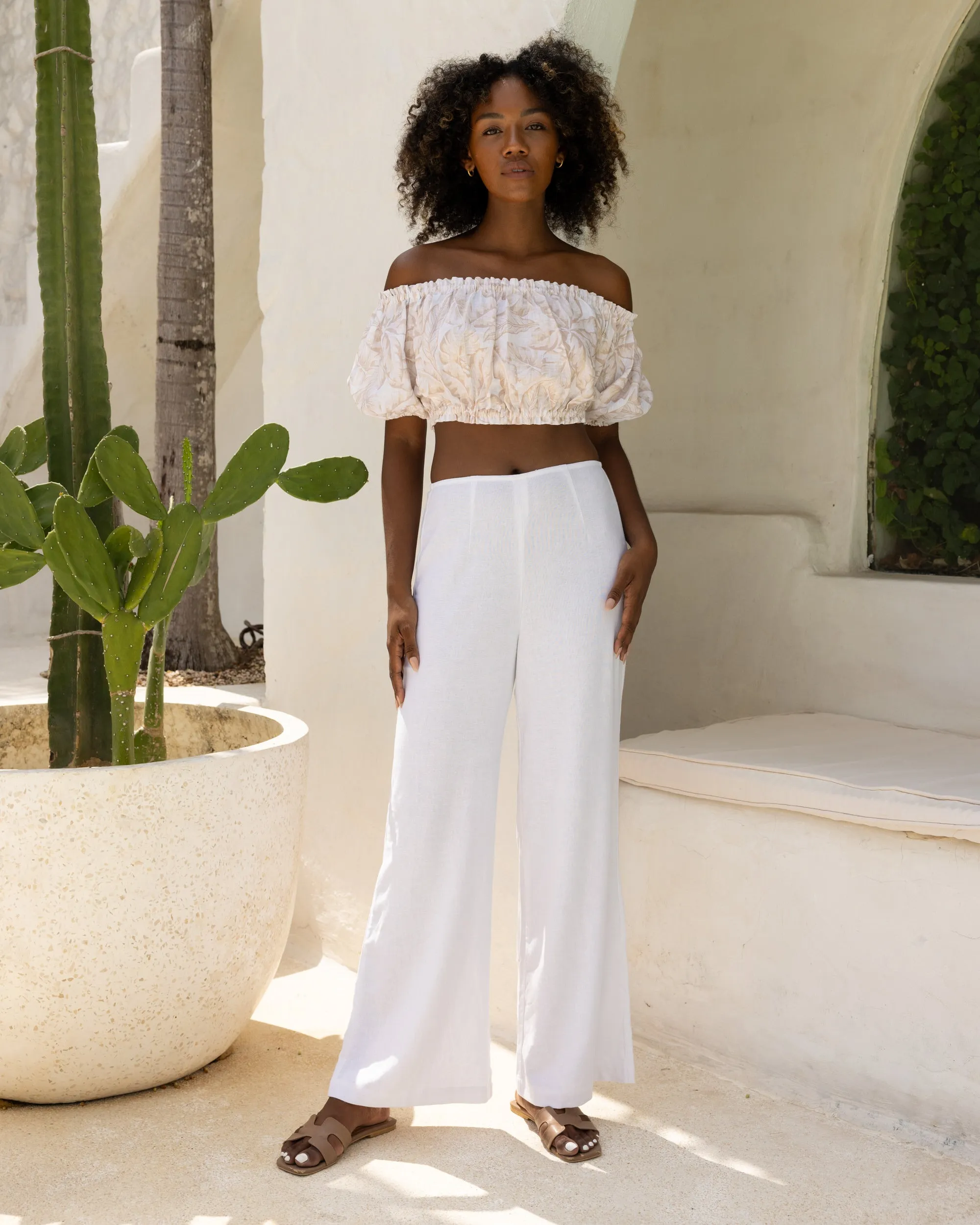 The Grenada - Linen Off-the-Shoulder Crop Top