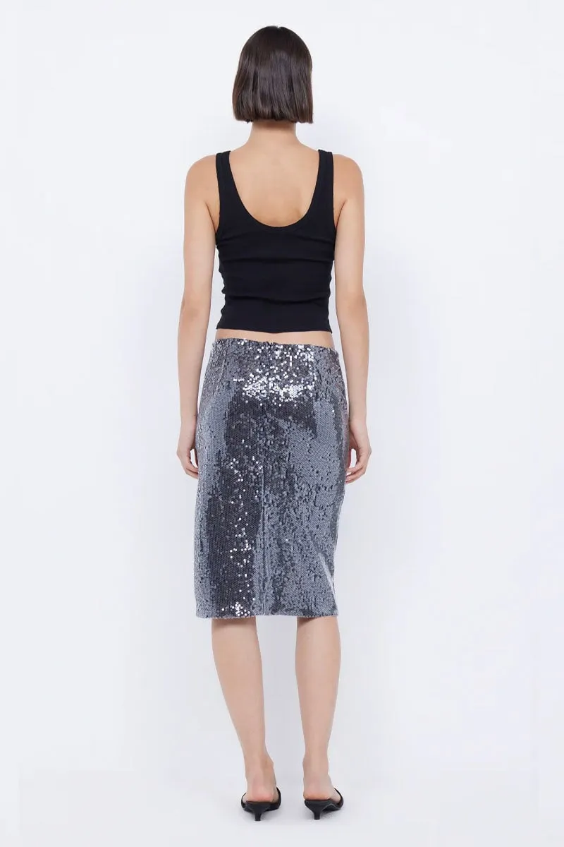 VENUS SEQUIN MIDI SKIRT-BLACK