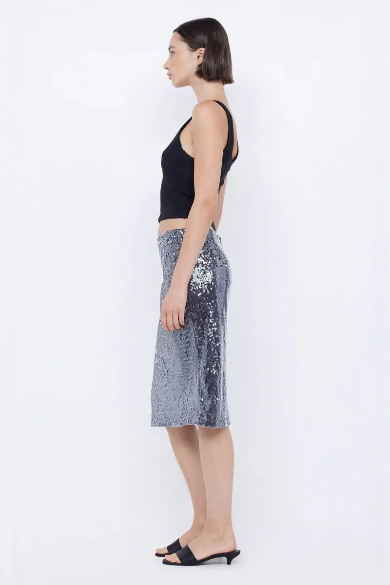 VENUS SEQUIN MIDI SKIRT-BLACK