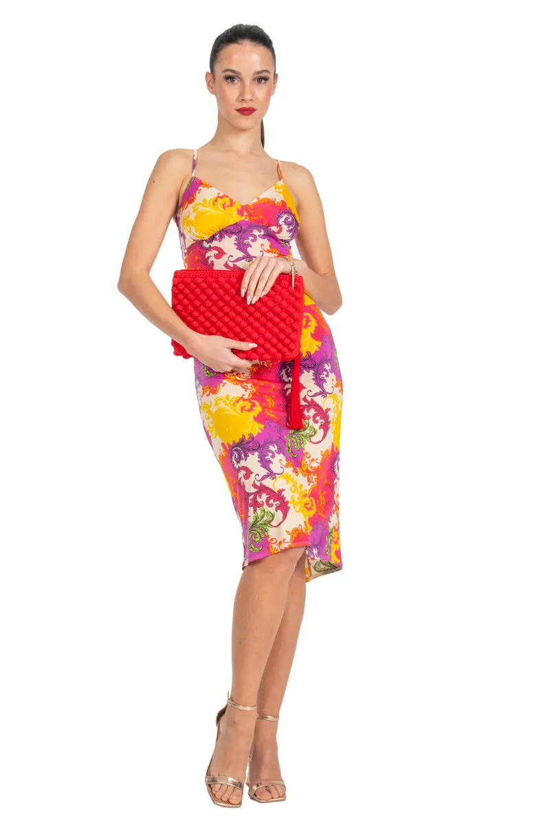 Vibrant Print Fishtail Dress With Spaghetti Straps