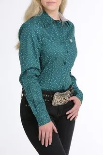 Women's Cinch Maxine Geometric Print Teal Long Sleeve Shirt